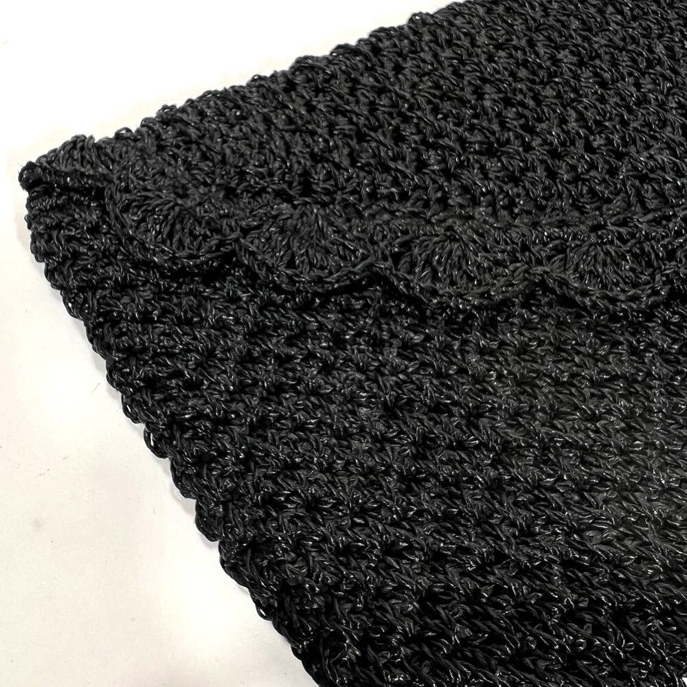 Vintage Black Crochet Clutch Purse, Scalloped Envelope, Made in Japan, Lined